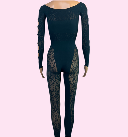 Leopard Mesh Full Length Bodysuit